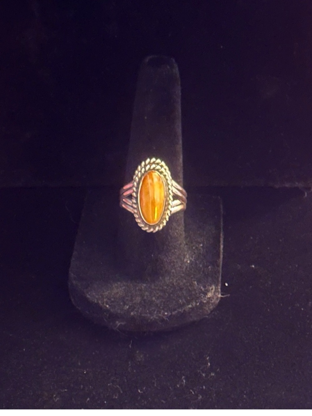 J Frank Sterling Silver Stamped Oval Ring Ring with Orange Spiny